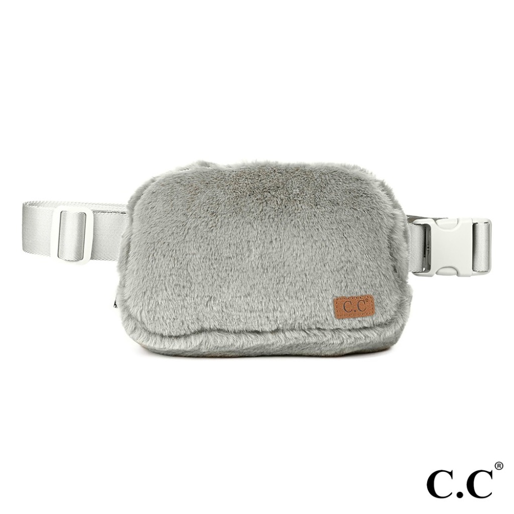 C.C Faux Fur Light Grey Cross Body Fanny Pack
